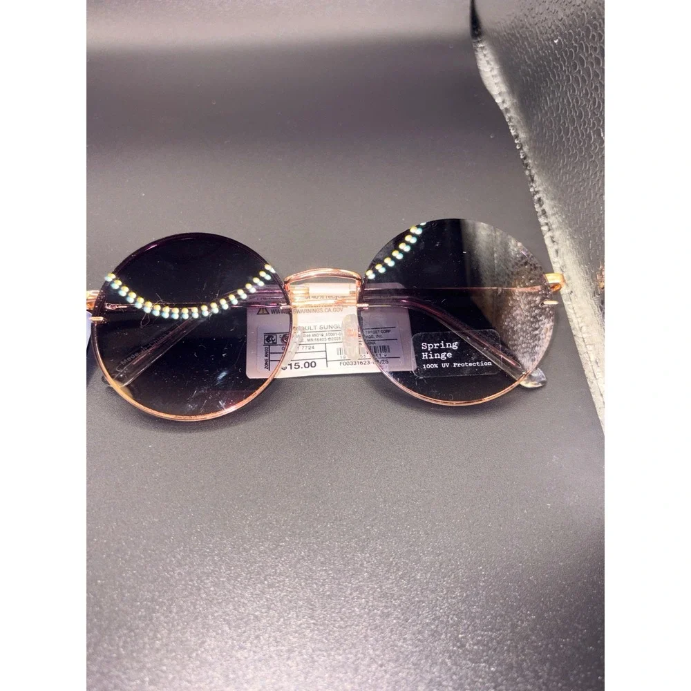 Universal Thread Wild Fable Sunglasses Set Black Round Rose Gold Rimless 2 Pack